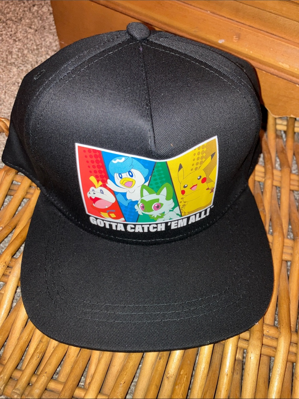 Pokemon Black Snapback Hat with Colorful Character Panels